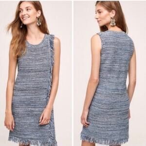 Anthropologie Holding Horses Sleeveless Tweed Fringe Knit Dress Blue Small